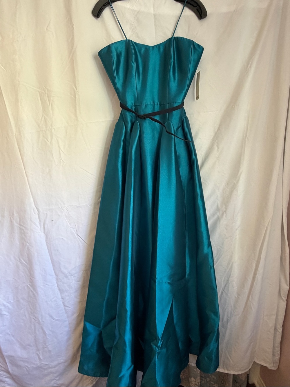 Badgley Mischka Teal Satin Strapless Gown